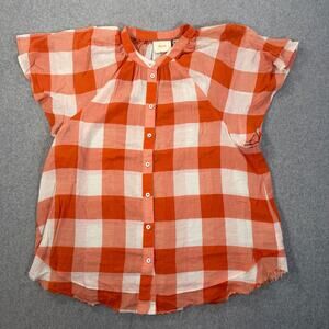 Maeve Orange and White Gingham Button-Front Blouse